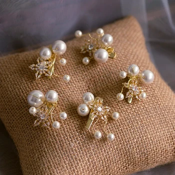 5 bucati de Aur Zircon Agrafe de Nunta Perle Mirese agrafe de Par Frizură Nunta, Accesoriu de Păr Femeie de Păr Bijuterii