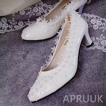 5 CM toc mediu dantela perle de nunta pantofi mireasa plus dimensiune disponibile handmade glezna bretele ștrasuri din mărgele de fildeș, perle de pantofi de mireasa