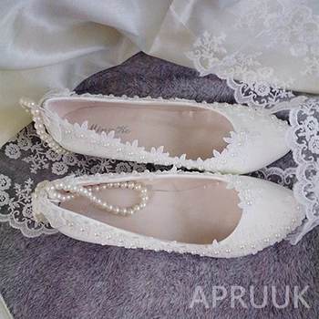 5 CM toc mediu dantela perle de nunta pantofi mireasa plus dimensiune disponibile handmade glezna bretele ștrasuri din mărgele de fildeș, perle de pantofi de mireasa