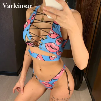 5 Culori de Imprimare Sexy Dantelă în Sus Bikini 2019 Femei costume de Baie Femei Costume de baie Două piese Bikini set face baie Costum de Baie Înot V524