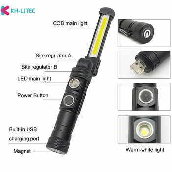 5 Modul Portabil COB lanterna Lanterna USB Reîncărcabilă LED Lumina de Lucru Magnetic COB Lanterna Cârlig Agățat Lampă De Camping în aer liber