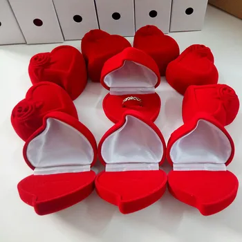5 Pack Forma de Inima Flori de Trandafir de Catifea Roșie Bijuterii Cadou Și cu Amănuntul, Cutii Caz Inel Bijuterii Pachet pentru Weddding Cadou de Logodnă