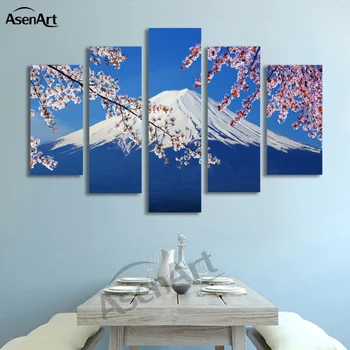 5 Panoul de Artă Panza Fujiyama Munte de Zăpadă Japonia Sakura Imagini de Peisaj de Iarnă Pictură de Imprimare Home Decor pentru Camera de zi