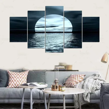 5 Panoul de Luna Imagine de Noapte Mare Pictura Peisaj pentru Living Modern Home Decor de Perete de Arta Canvas Printuri ny-197