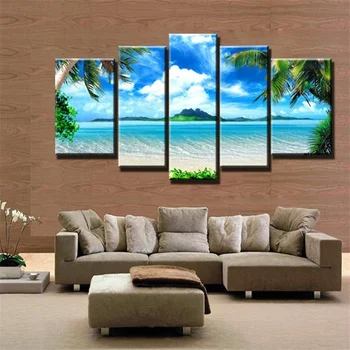 5 Panouri picturi pentru bucatarie Blue sea beach decor de perete moderne canvas wall art imaginile pentru camera de zi descorative imagine