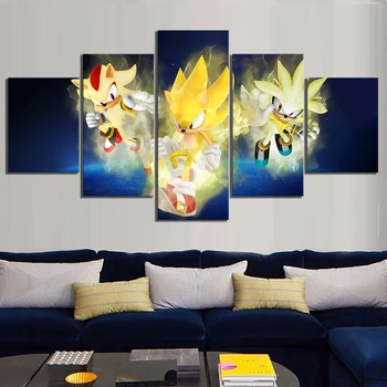 5 Piesă Super Sonic Desene animate Imagini de Perete Sonic The Hedgehog Joc Video Poster de Arta Panza Picturi murale pentru Decor Acasă