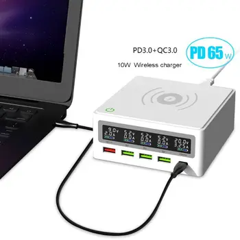 5-Port QC3.0 USB de Tip C PD 65W Adaptor Încărcător Wireless Qi telefon Mobil Încărcător Rapid Stația De Telefonul Mobil, Tableta, Laptop