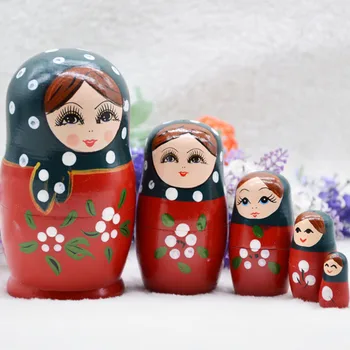 5 Strat de Păpuși rusești Roșu Fete Stil Păpușă Matryoshka Creative Decor Acasă Păpuși Păpuși din Lemn pentru Educația Copiilor Jucării