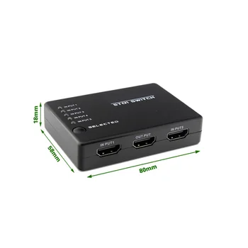 5 în 1 Splitter 5 Port HDMI 1080P compatibil cu Comutator Comutator Selector cu IR de la Distanță Vânzare Fierbinte KVW Switch-uri