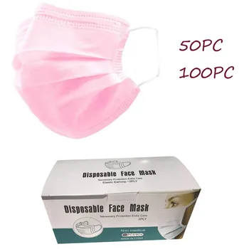50/100 Buc Culoare Roz Non-țesute 3 Straturi de Unică folosință Față Măști de Gura Respirabil Masca Cu Elastic Ureche Trupa Masti Praf #M3