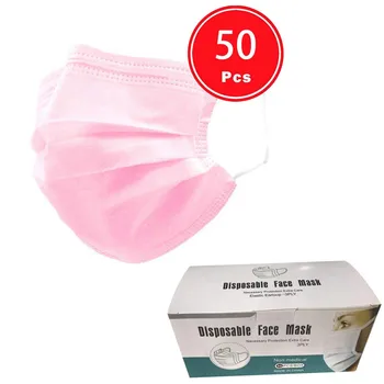 50/100 Buc Culoare Roz Non-țesute 3 Straturi de Unică folosință Față Măști de Gura Respirabil Masca Cu Elastic Ureche Trupa Masti Praf #M3