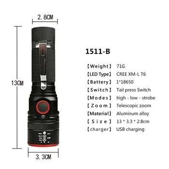 5000LM Lanterna Led-uri USB Reîncărcabilă lumina Flash cu usb XML T6 portabil Zoom Lanterna Cu 3 Moduri de iluminare pentru baterie 18650
