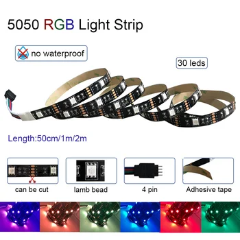 5050 LED Strip 1m 2m 30Leds IP65 Nu rezistent la apa RGB Led Strip Lumina DC5V de Iluminat Flexibile Panglică Bandă Cu Controler RGB RF