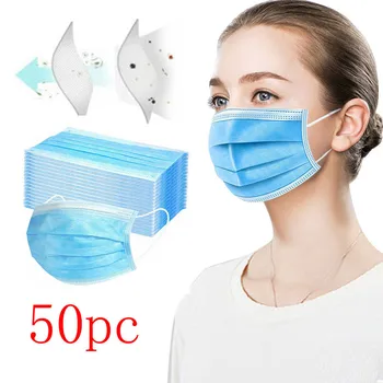 50Pc Masca Mondmasker de Unică folosință Nonwove 3 Straturi Straturi Mască cu Filtru gura mască filtru de siguranță Respirabil mască de Protecție Picătură navă