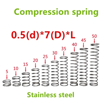 50pcs 0.5*7*(5/10/15/20/25/30/35/40/45/50) din oțel Inoxidabil Serie mică pată sârmă de arc de presiune de comprimare arcuri