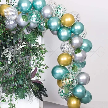 50pcs Balon Ghirlanda Macaron Menta Verde, Aur, Argint Metalic Baloane Arcada Kit Pentru Jungla de Vară Temă Petrecere de Aniversare Consumabile