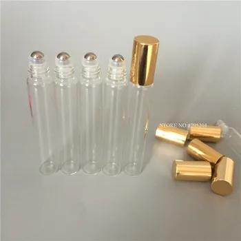 50pcs/lot 10 ml din Sticlă Clară Rola Pe sticla Uleiuri Esențiale Sticla + Ochi Masssge din Oțel Inoxidabil Roller Ball