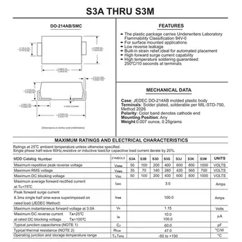 50Pcs SMD Diodă Redresoare FACE-214AB SK56 SK54 SK34 S35 S3M 3A 50V 100V 200V 400V 600V 800V 1000V Componente Electronice Set SMC