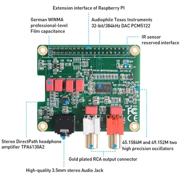 52Pi PCM5122 Raspberry Pi HiFi DAC PĂLĂRIE PCM5122 DAC HiFi Audio Card de Expansiune de Bord pentru Raspberry Pi 4 Model B / 3B+ / 3B / 2B