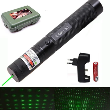 532 nm Verde Laser-laser 303 pointer Puternic dispozitiv de Focalizare Reglabilă Lazer cu laser 303+incarcator+Baterie 18650