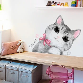 55*80cm Pisici Desene animate Autocolante de Perete de Artă Vinil Acasă Decor pentru Camera Copii Pisica Minunat Ușa Autocolant Cameră Decor pentru Dormitor