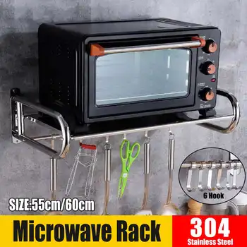 55X37X18cm/60X37X18cm Cuptor cu Microunde cu 6 Cârlige Mobile Suport Montat pe Perete Raft de Bucătărie Lumină Grătar de bucătărie Raft Rack