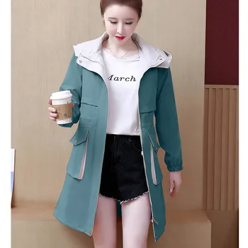 #5636 Primavara Toamna Cu Gluga Trenci Haine Pentru Femei Palton Casual Doamnelor Buzunare Duster Coat Stil Coreean Canadiană Doamnelor Haina