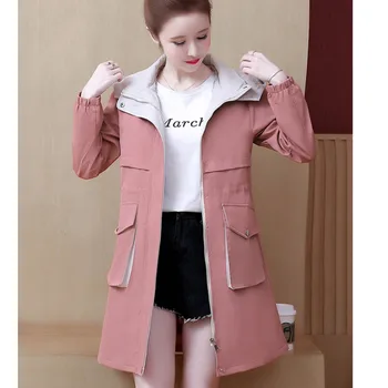 #5636 Primavara Toamna Cu Gluga Trenci Haine Pentru Femei Palton Casual Doamnelor Buzunare Duster Coat Stil Coreean Canadiană Doamnelor Haina