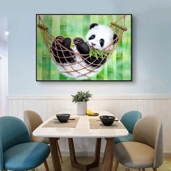 5D Diamant Pictura Panda Bambus Verde Animal Rotund Burghiu Plin de Copii de Desene animate DIY Mozaic Broderie Cusatura Cruce Stras
