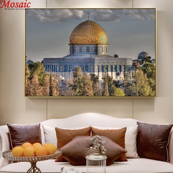 5d Diamant Tablou Plin Patrat/Rotund Masjid Al-Aqsa Și Domul stâncii 5D DIY Diamant Kituri de Broderie Religioasă Decoratiuni