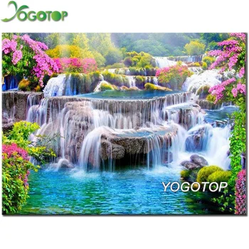 5d diy Diamant Tablou cascada de Flori de Burghiu Plin de puzzle mozaic Diamant broderie Home Decor de primăvară peisaj natural YY2630