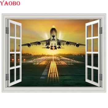 5D pătrat rotund diamant broderie Avion în Afara ferestrei peisaj diamant pictura cusatura cruce mozaic de imagini stras