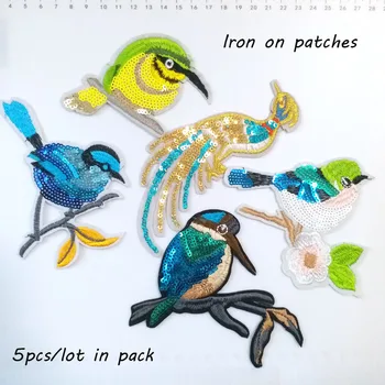5pc/lot de Moda păsări paiete broderie Patch-uri pentru haine DIY pline de culoare fier pe drăguț parches aplicatiile pentru haine