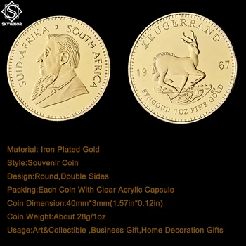 5PCS 1967 Krugerrand Fyngoud 1 UNCIE de Aur Fin Replica Africa de Sud Replica Monedă Paul Kruger Comemorative, Monede de Metal