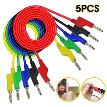 5pcs Dual Linie de Testare Silicon Banana Plug Test Sonda conductorului de Cablu de Cupru pentru instalatii de Laborator Test de Plumb Moale Cablu pentru Mu