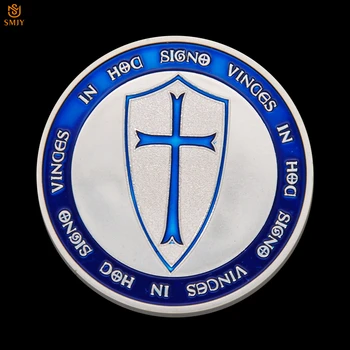 5pcs European de Suveniruri Monede Catolică Templu Cruce Albastră Cavaler Cavaler Scut Medalia de Argint de Metal de Culoare Replica de Monede de Colecție