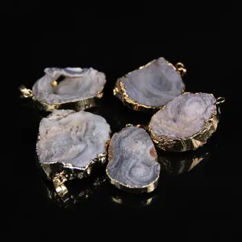 5pcs,Naturale Agate Geode formă neregulată Placa Pandantiv cu Aur tivita,Prime Gri Calcedonie Geode Felie Nugget Pandantiv