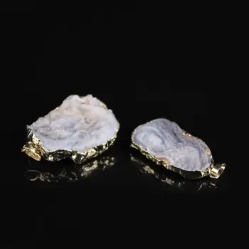 5pcs,Naturale Agate Geode formă neregulată Placa Pandantiv cu Aur tivita,Prime Gri Calcedonie Geode Felie Nugget Pandantiv