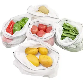 5pcs Reutilizabile Plasă Produce Saci Lavabil Pungi Pentru Cumpărături de Depozitare Legume Fructe Jucarii Diverse Organizator Geanta de Depozitare