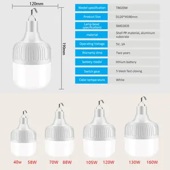 5PCS Încărcare cu LED-uri Super Luminoase de Stingere Mobile Piața de Noapte Lumini în aer liber de Iluminat de Urgență Bec Lampa Industrial light