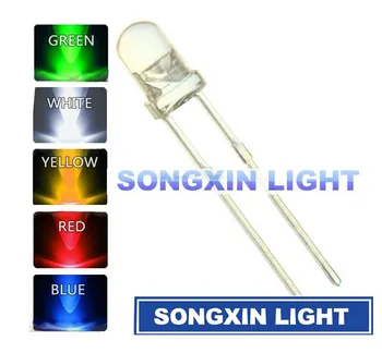 5valuesx500pcs=2500pcs-uri ultra-luminoase Roșu/Verde/Albastru/Alb/Galben Ultra Luminoase 5 mm Rotund LED F5 Led