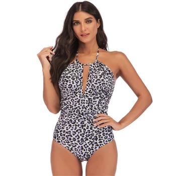 5XL Plus Size Leopard Print Halter Gât O Bucată de costume de Baie 2019 Femei Costume de baie Monokini Plaja Costum de Baie Sport Body