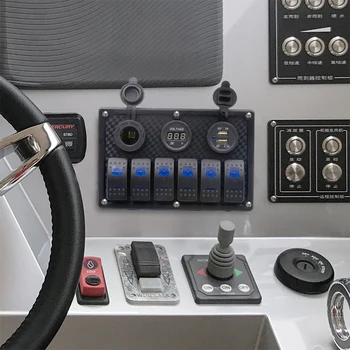 6 Banda LED Basculant Comutator Mașină Panoul de Control Întrerupătoare de Circuit Brichetă Plug Dublu port USB Voltmetru pentru Barca Impermeabil