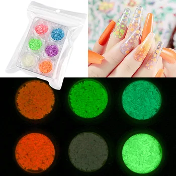 6 Caseta de Neon Fluorescent de Unghii Pudra de Unghii Glitter Strălucire în Întuneric Colorate Chrome Pigment Licărire de Praf Nail Art Decor
