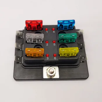6 Mod de Circuit Auto Camion de Automobile cutia de Siguranțe ATC ATO Lama Cutie Fuse Holder Kit de Dimensiuni Medii, cu Indicator LED P0033