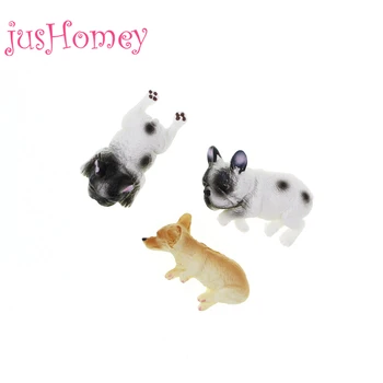 6 Piese Vopsite Rășină Câine care Doarme Cabochons Flatback Catelus in Miniatura Pug Câine Figura Model de Telefon DIY Caz, masa Decor de Masă