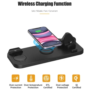6 în 1 Încărcător Wireless Suport Telefon Mobil Quick Charge Dock Micro USB de Tip C pentru iPhone, iWatch 5 4 3 Airpods de Încărcare fără Fir