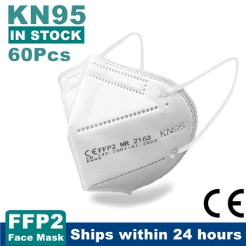 60 de Piese Adult KN95 Măști CE FFP2 Mascarillas Facial Masca de Fata 5 Straturi de Filtrare de Protecție de Îngrijire a Sănătății Respirabil 95% Gura Masca