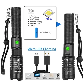 6000 Lumeni Lanterna XHP50.2 LED-uri Lanterna cel Mai Puternic USB, Lanterna cu Zoom Lanterna utilizare Baterie 18650 de Vânătoare Lampa