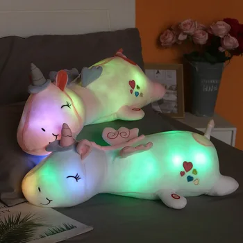 60cm LED-uri Colorate Unicorn de Pluș Jucarii Stralucitoare Animale Împăiate Cal de Jucărie Drăguț Aprinde Papusa Fete Copii Xmas Cadouri